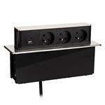 Solight PP126C-PD20, 3z + USB A+C 20W PD výsuvný blok zásuviek, 2m, nerez oceľ