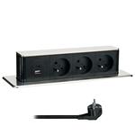 Solight PP126C-PD20, 3z + USB A+C 20W PD výsuvný blok zásuviek, 2m, nerez oceľ