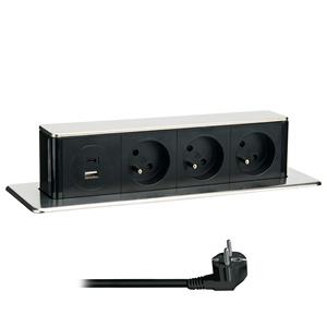 Solight PP126C-PD20, 3z + USB A+C 20W PD výsuvný blok zásuviek, 2m, nerez oceľ