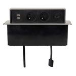 Solight PP126HDMI, USB výsuvný blok zásuviek, 2 zásuvky + HDMI + USB, hliník + plast, 3 x 1mm2, strieborný