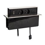 Solight PP126HDMI, USB výsuvný blok zásuviek, 2 zásuvky + HDMI + USB, hliník + plast, 3 x 1mm2, strieborný