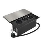 Solight PP128, vstavaný blok zásuviek s posuvným krytom, 3 zásuvky, 2m, strieborný