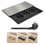 Solight PP128, vstavaný blok zásuviek s posuvným krytom, 3 zásuvky, 2m, strieborný