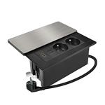 Solight PP128C-PD20-HDMI, vstavaný blok zásuviek s posuvným krytom, 2 zásuvky, HDMI, USB A+C 20W PD, 2m, strieborný