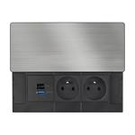 Solight PP128C-PD20, vstavaný blok zásuviek s posuvným krytom, 2 zásuvky, USB A+C 20W PD, 2m, strieborný