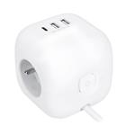 Solight PP145C, 3z + USB A+C predlžovací prívod - kocka, 2m, 3 x 1mm2, biely, vypínač