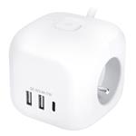 Solight PP145C, 3z + USB A+C predlžovací prívod - kocka, 2m, 3 x 1mm2, biely, vypínač