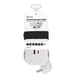 Solight PP155C-PD20, 2z + USB A+C 20W PD, cestovný predlžovací prívod 1.5m, 3 x 1mm2, biely