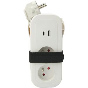 Solight PP155C-PD20, 2z + USB A+C 20W PD, cestovný predlžovací prívod 1.5m, 3 x 1mm2, biely