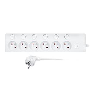 Solight PP160, 6z predlžovací prívod, 2m, 3 x 1mm2, biely, 6+1 vypínač
