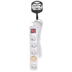 Solight PP52, predlžovací prívod, 5 zásuviek, biely, vypínač, 3m