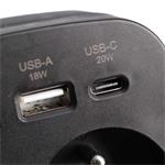 Solight rozbočovač 2 x 16A, USB A+C rychlonabíjačka 20W PD, čierny, vypínač