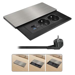 Solight vestavný blok zásuviek s posuvným krytom, 2 zásuvky, USB A+C 20W PD, 2m, strieborný