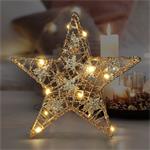 Solight vianočná hviezda glitter, zlatá, kovová, 14x LED, 2x AA