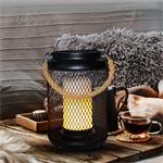 Solight WO3101, kovový lampáš s LED sviečkou, teplá biela, 3xAA, čierna, 20cm