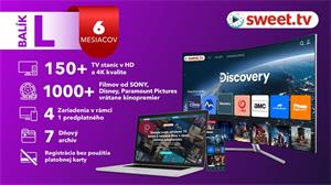 Sweet.tv, 6 mesačné predplatné, prémiový balík, 140 staníc