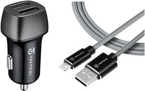 Tactical Field Plug Dual 12W + Tactical Fast Rope Aramid kábel USB-A/Lightning MFi 0.3m, sivý