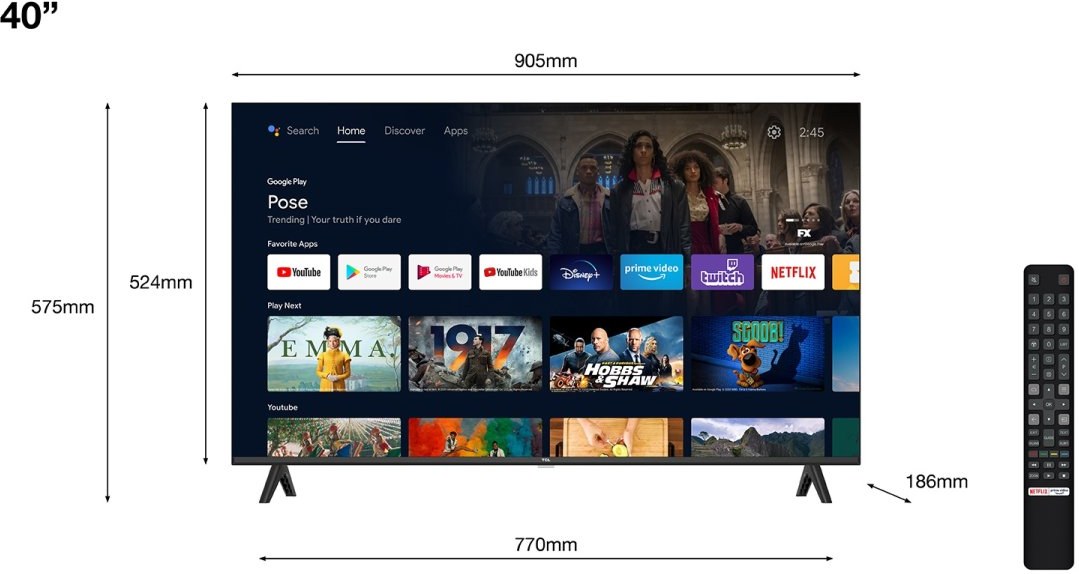 TCL 40S5400, Smart ANDROID TV, 40" (100cm), Full HD | Datacomp.sk