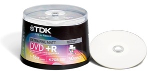TDK DVD+R 4,7GB 16x Printable 50-cake