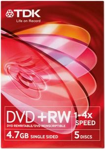 TDK DVD+RW 4,7GB 4x jewel box, 5ks/pack