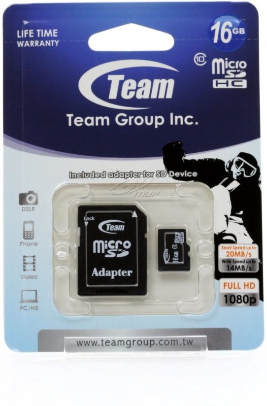 Team microSDHC 16GB + adaptér