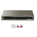 Tenda TEF1110P-8-102W PoE AT switch - 8x PoE 100 Mb/s + 2x Uplink 1 Gb/s, PoE max 102W, fanless