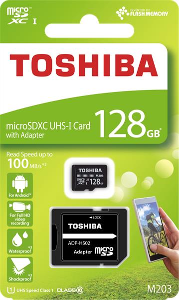 Toshiba 128 GB microSDXC, Class 10 UHS-I + adaptér