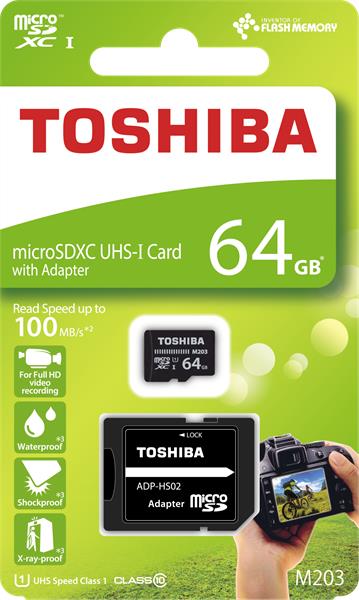 Toshiba 64GB microSDXC, Class 10 UHS-I + adaptér