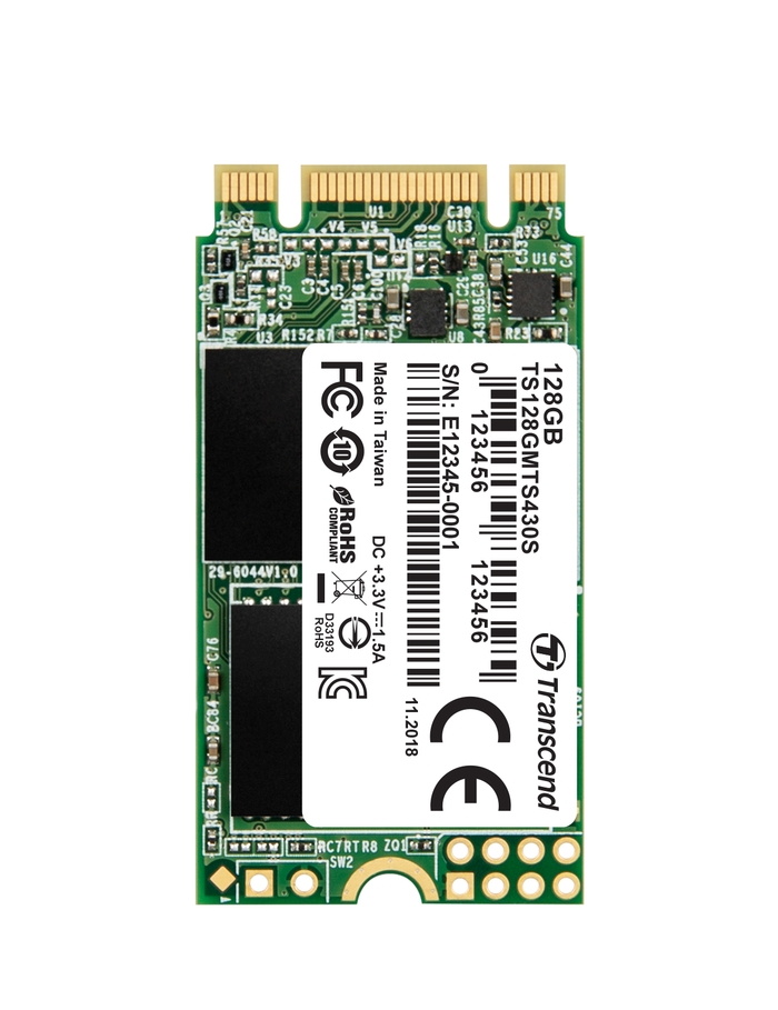 TRANSCEND MTS430 128GB SSD disk M.2, 2242 SATA III 6Gb/s (3D TLC), 550MB/s R, 480MB/s W