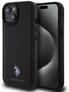U.S. Polo PU Leather Mesh Pattern Double Horse kryt pre iPhone 15, čierny