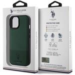 U.S. Polo PU Leather Mesh Pattern Double Horse kryt pre iPhone 15, zelený