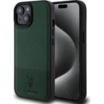 U.S. Polo PU Leather Mesh Pattern Double Horse kryt pre iPhone 15, zelený