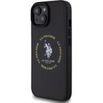 U.S. Polo PU Leather Printed Round Double Horse MagSafe kryt pre iPhone 15, čierny