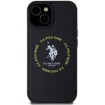 U.S. Polo PU Leather Printed Round Double Horse MagSafe kryt pre iPhone 15, čierny