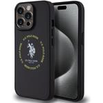 U.S. Polo PU Leather Printed Round Double Horse MagSafe kryt pre iPhone 15 Pro, čierny
