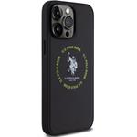 U.S. Polo PU Leather Printed Round Double Horse MagSafe kryt pre iPhone 15 Pro Max, čierny