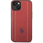 U.S. Polo PU Leather Stitched Lines zadný kryt pre iPhone 14 Plus, červený