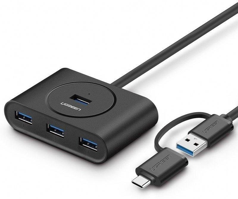 Ugreen USB 3.0 + USB-C 3.1, 4 portový hub, OTG, čierny