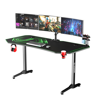 ULTRADESK Herný stôl FRAG XXL GREEN, 160 x 75 cm, 75 cm, držiak nápojov a slúchadiel, stojan BEAM, s celoplošnou XXL podložkou po