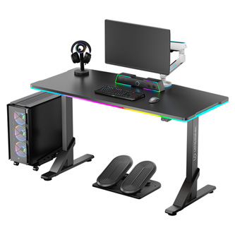 ULTRADESK Herný stôl IRON, 132,5x60,5 cm, 71-81 cm, mechanicky nastaviteľná výška,RGB podsvietenie