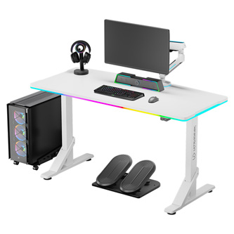 ULTRADESK Herný stôl IRON WHITE, 132,5x60,5 cm, 71-81 cm, mechanicky nastaviteľná výška,RGB podsvietenie