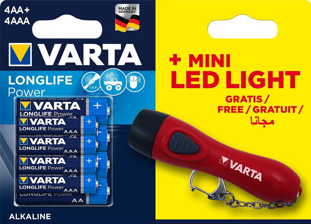 Varta High Energy 4xAA/AAA + Mini LED Light