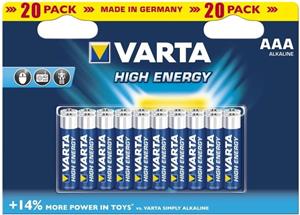 Varta HighEnergy, alkalická batéria LR3 (AAA) 20 ks, blister