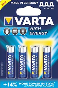 Varta HighEnergy, alkalická batéria LR3 (AAA) 4 ks, blister
