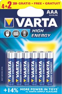 Varta HighEnergy, alkalická batéria LR3 (AAA) 6 ks, blister