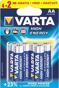 Varta HighEnergy, alkalická batéria LR6 (AA) 6 ks, blister