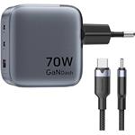 Vention nabíjačka, 2× USB-C, 1× USB-A, 70 W, sivá s káblom USB-C na USB-C, dĺžka 1 m