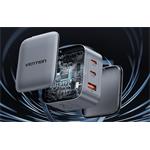 Vention nabíjačka, 2× USB-C, 1× USB-A, 70 W, sivá s káblom USB-C na USB-C, dĺžka 1 m