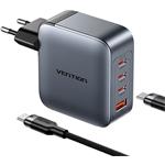 Vention nabíjačka, 3× USB-C, 1× USB-A (100 W/100 W/30 W/30 W), sivá, s káblom USB-C na USB-C, dĺžka 1 m, čierna