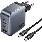 Vention nabíjačka, 3× USB-C, 1× USB-A (100 W/100 W/30 W/30 W), sivá, s káblom USB-C na USB-C, dĺžka 1 m, čierna